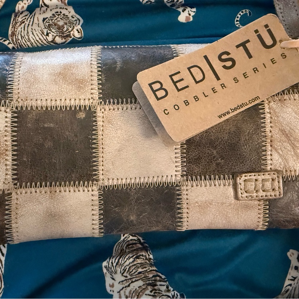 BED|STU Women's Leather Patchwork Clutch - Gray and Cream Cadence brand new